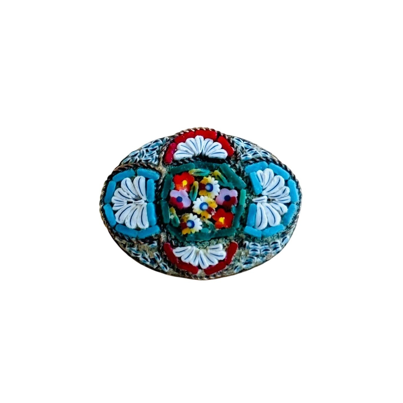 Vtg Micromosaic Brooch Pin Flower Oval Art Deco Italy Micro-Mosaic Old Estate